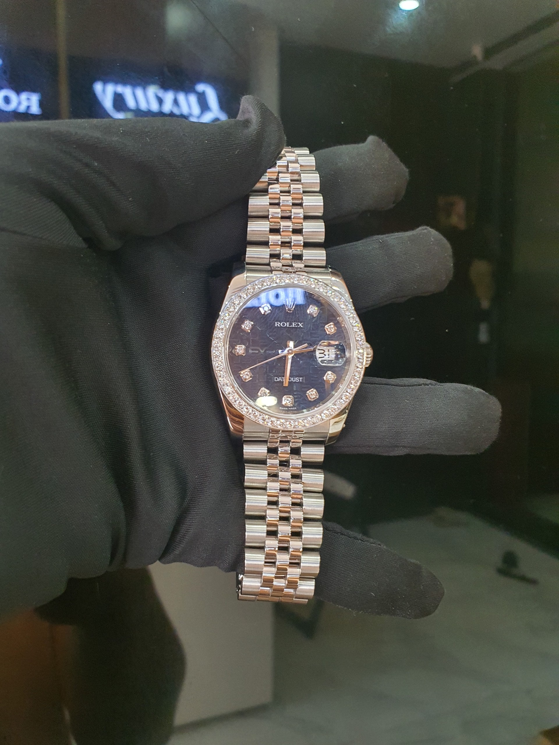 ĐỒNG HỒ ROLEX DATE JUST 36MM 116234 VI TÍNH XANH VÀNH KIM CƯƠNG